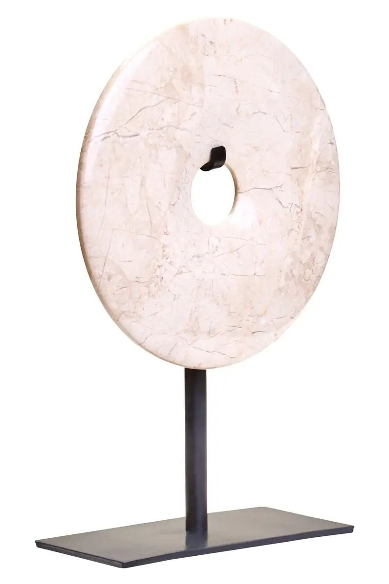 Zovo Extra Small Cream Marble Round Disc Sculpture