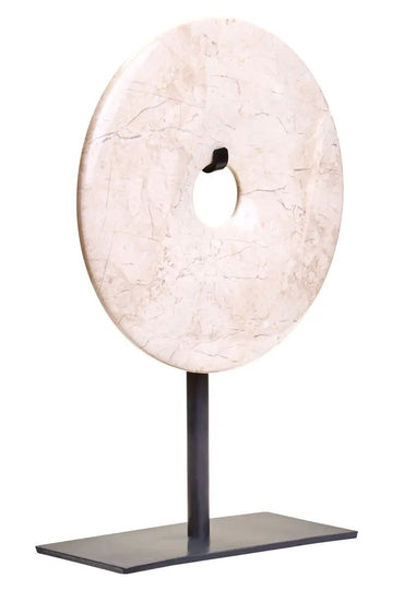 Zovo Extra Small Cream Marble Round Disc Sculpture