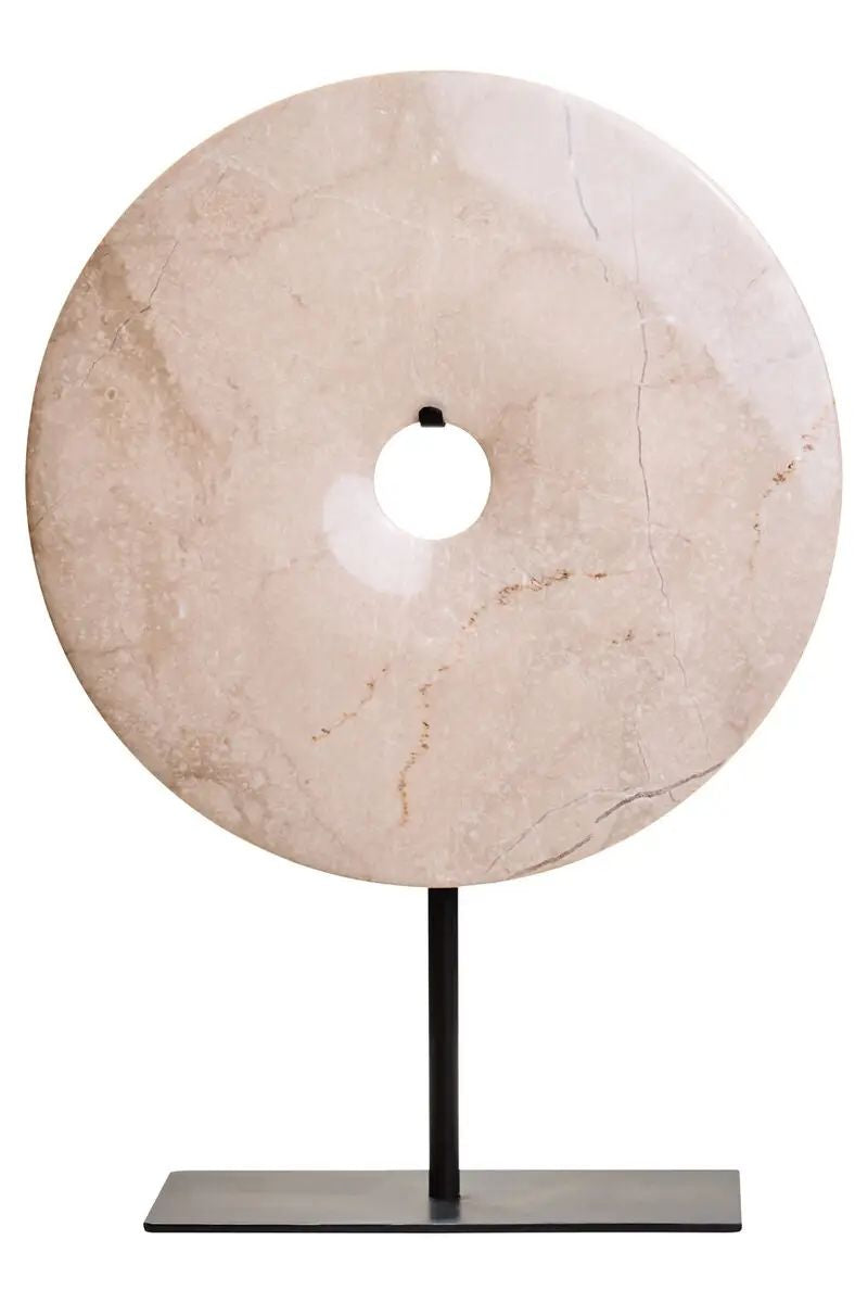Zovo Medium Round Cream Marble Disc Sculpture