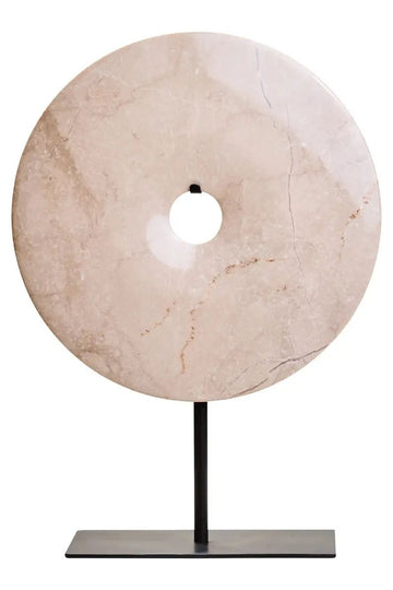 Zovo Medium Round Cream Marble Disc Sculpture