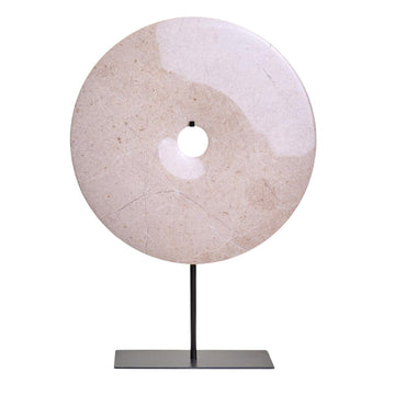 Zovo Extra Large Cream Round Marble Disc Sculpture