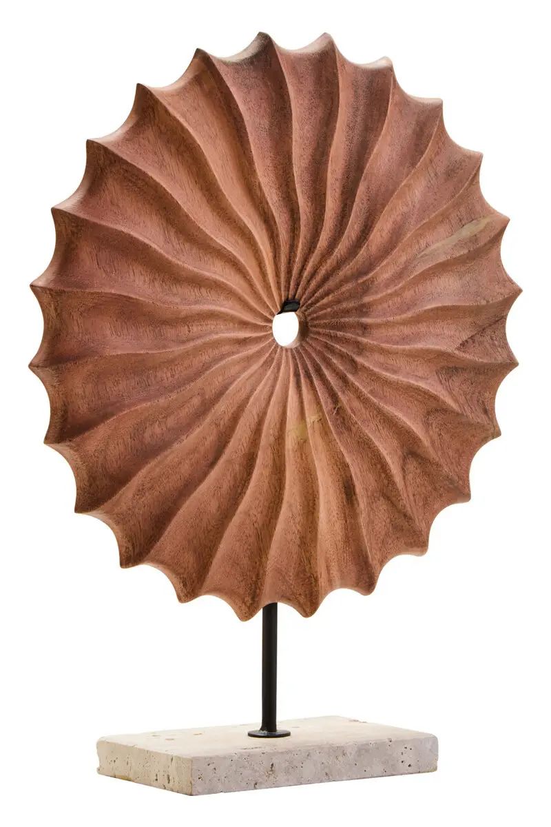 Nestro Natural Wood Round Sculpture with Travertine Base