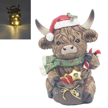 Highland Cow w/ Bag Christmas Ornament LED Light Up