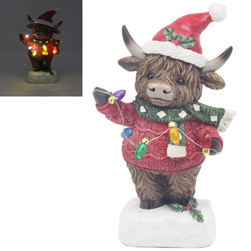 Highland Cow w/ Hat Christmas Ornament LED Light Up