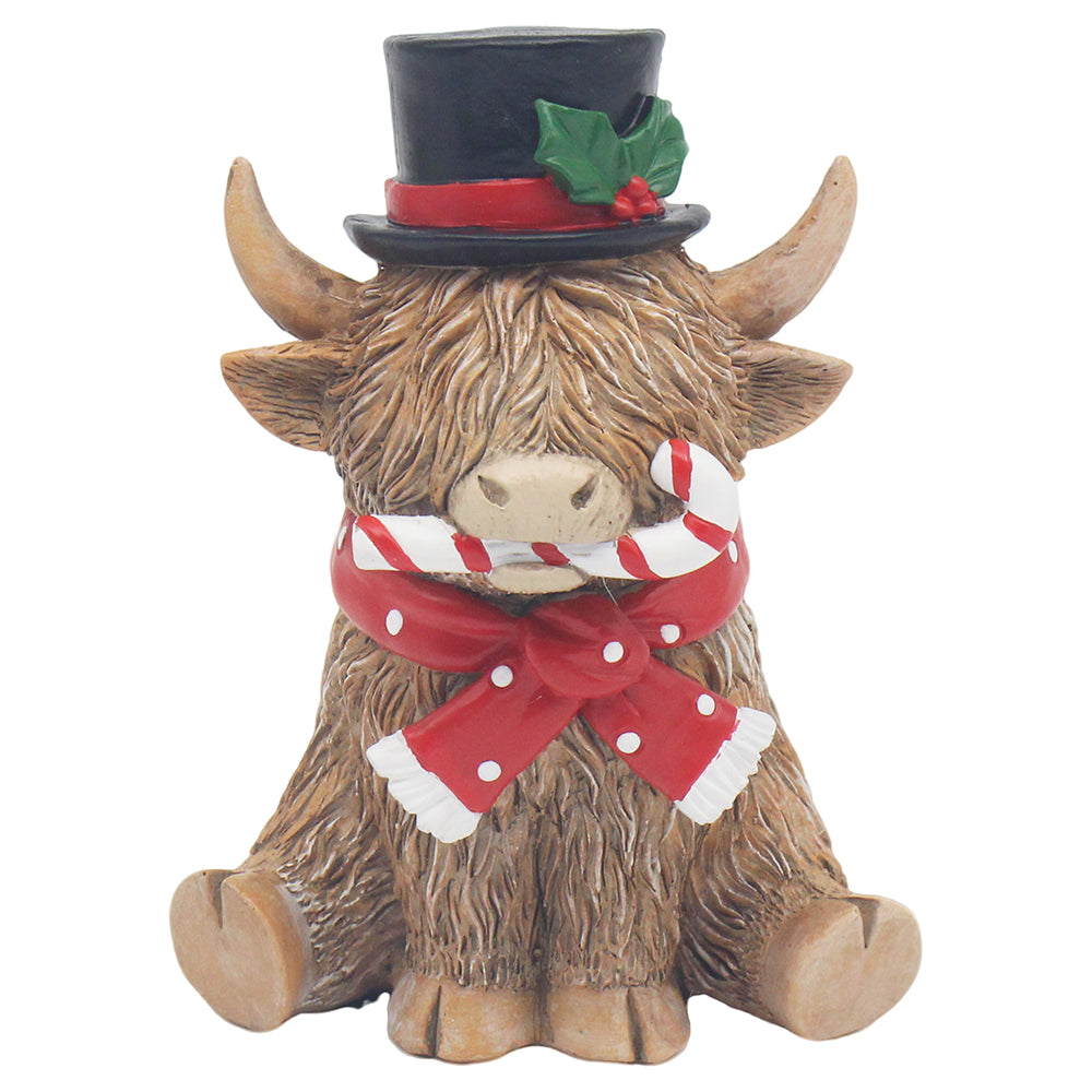 Highland Cow Top Hat Resin Christmas Ornament
