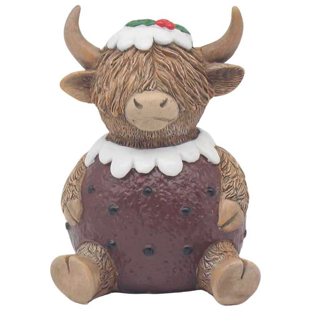 Pudding Highland Cow Resin Christmas Ornament