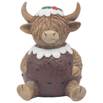 Pudding Highland Cow Resin Christmas Ornament