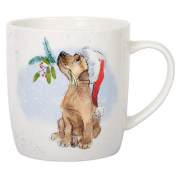 Paper Shed Art Dog With Berries Christmas Mug