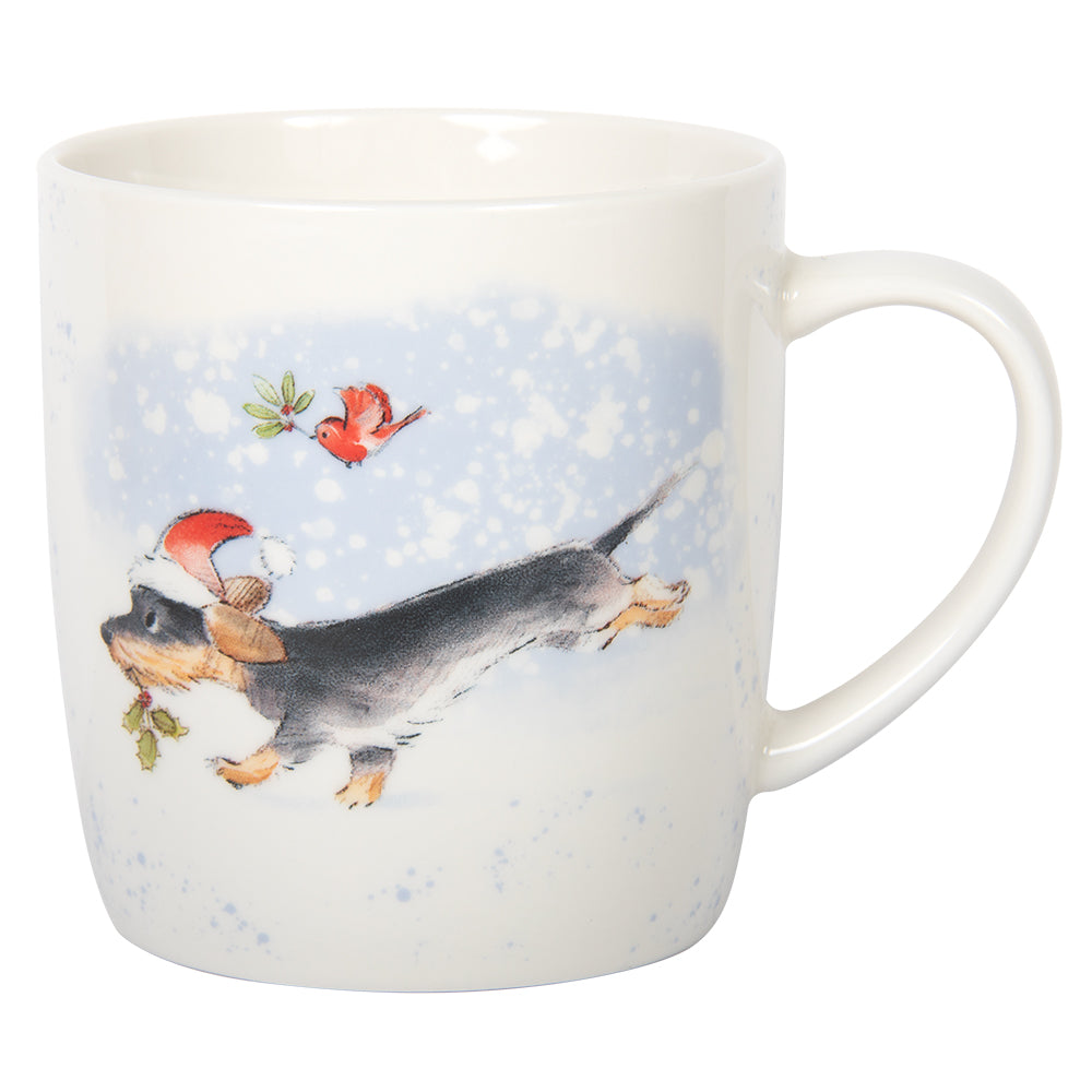 Paper Shed Art Dog With Bird Christmas Mug