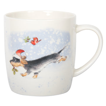 Paper Shed Art Dog With Bird Christmas Mug