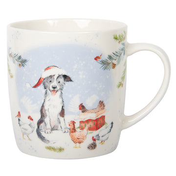Paper Shed Art Dog With Hens Christmas Mug