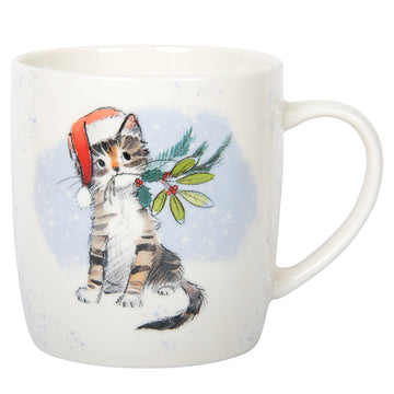 Paper Shed Art Cat With Berries Christmas Mug
