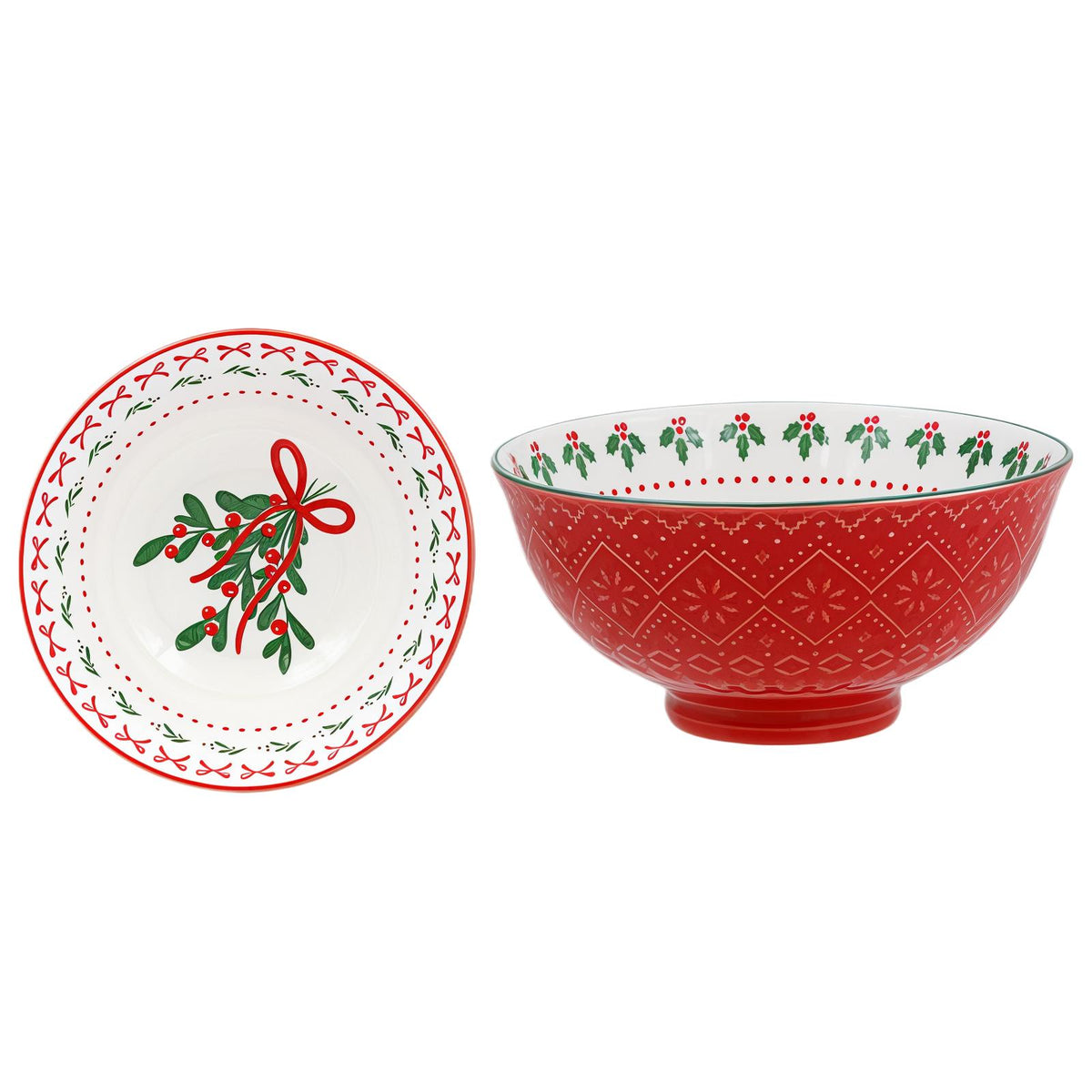 Red Holly & Berry Ceramic Christmas Bowl