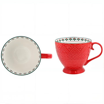 Christmas Red Ceramic Footed Mug
