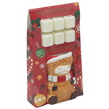 Highland Cow Shaped Oil Burner w/ 6pcs Wax Melts Christmas Gift Set