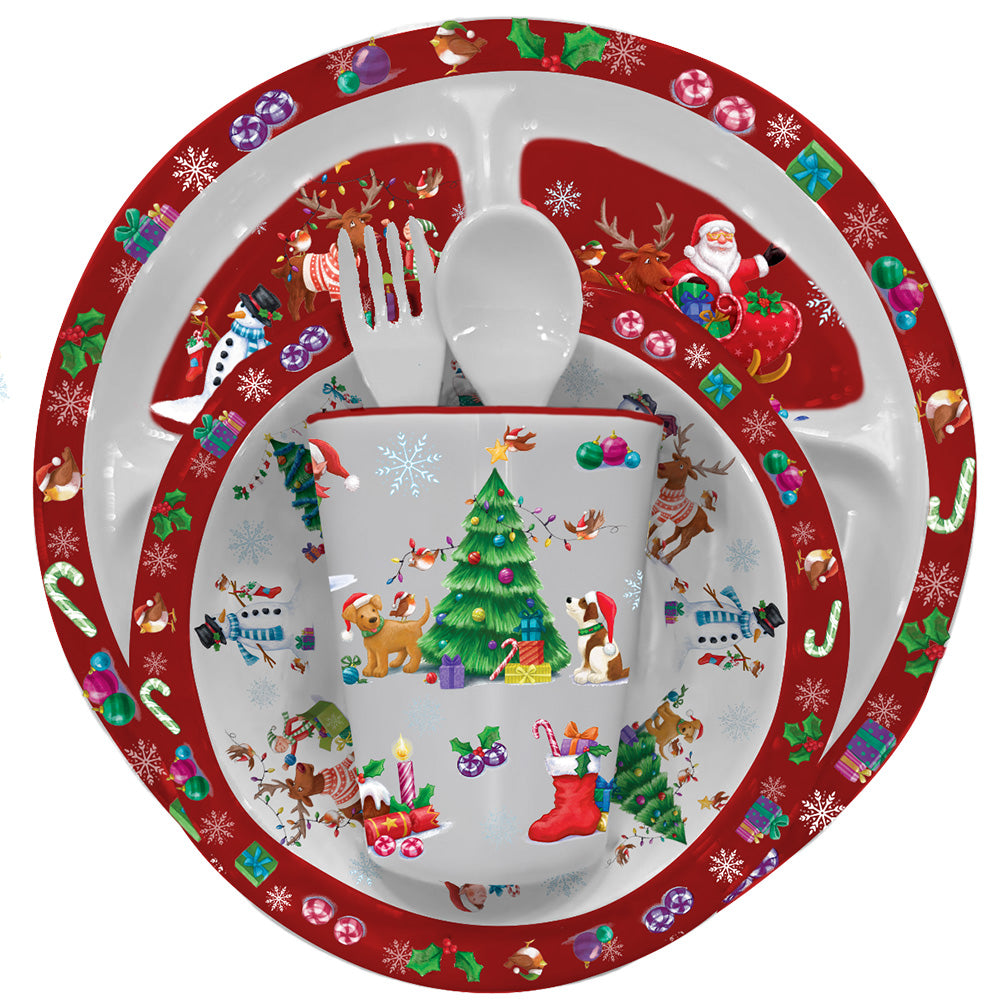 Christmas Festive Friends Plate Bowl Spoon Kids Dinner Set