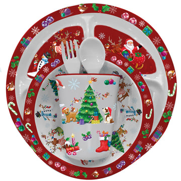 Christmas Festive Friends Plate Bowl Spoon Kids Dinner Set