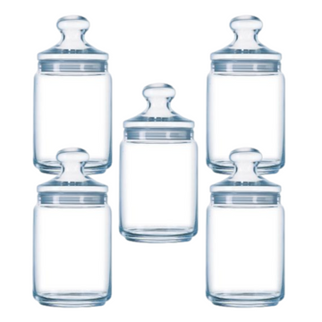 5Pcs 1L Glass Storage Jar Airtight Push Top Seal Canister