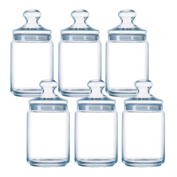 6Pcs 1L Glass Storage Jar Airtight Push Top Seal Canister
