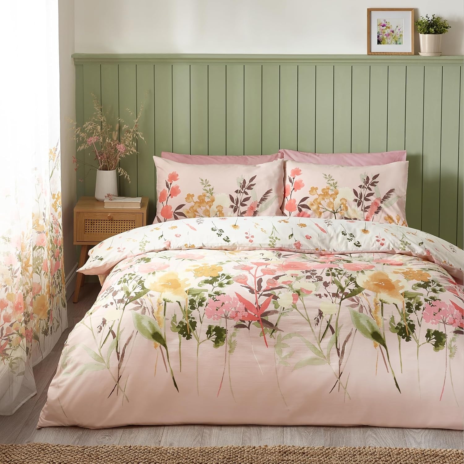 Catherine Lansfield Countryside Floral Duvet Cover Set, Double, Pink