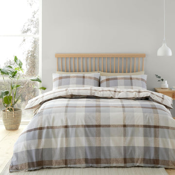 Catherine Lansfield Check Brushed Cotton Flannelette Duvet Cover Set, King, Natural