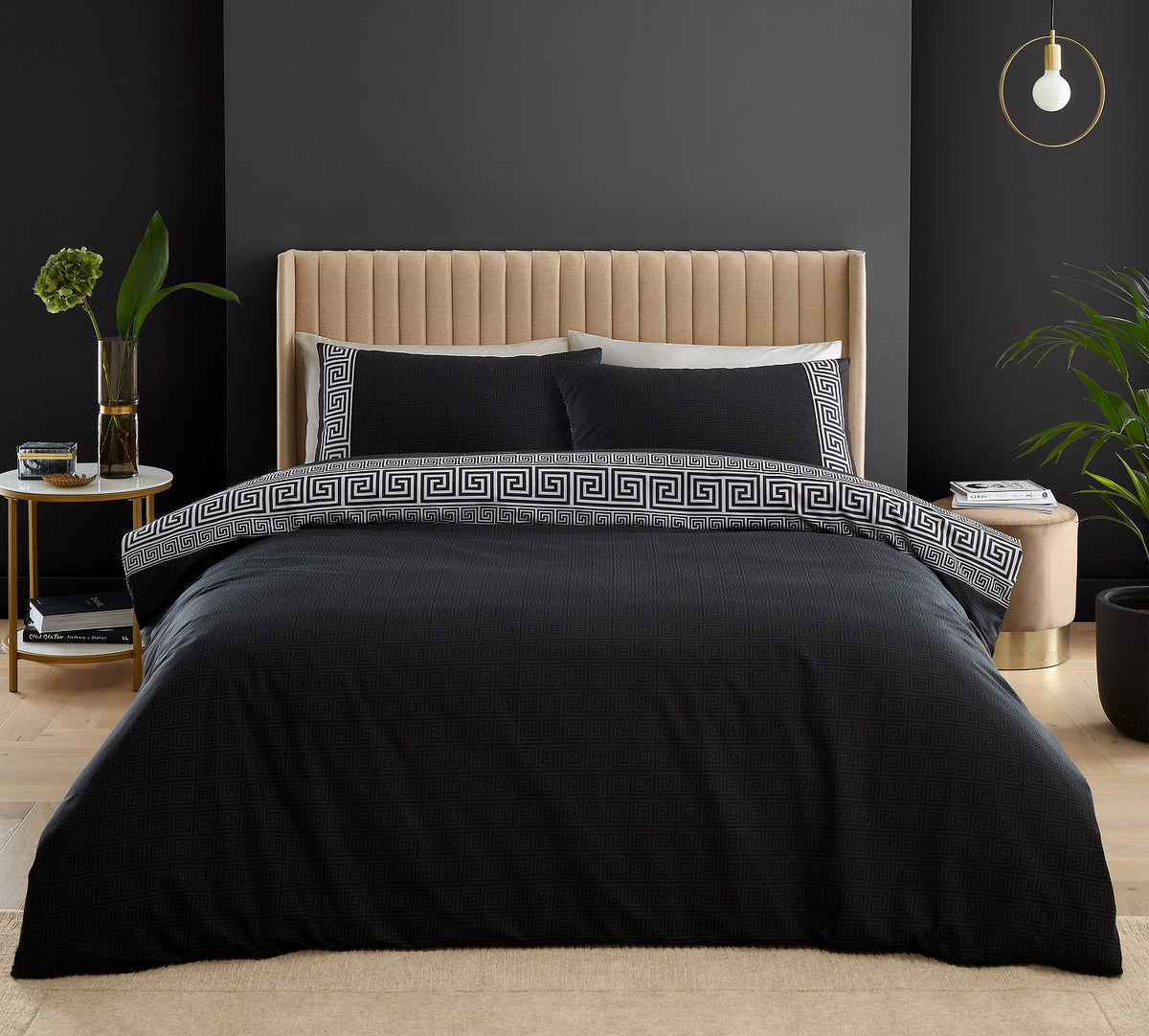 Catherine Lansfield Greek Key Duvet Cover Set, Double, Black & White