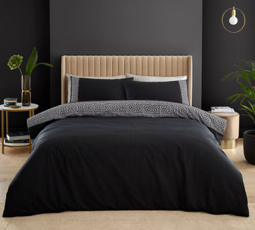 Catherine Lansfield Greek Key Duvet Cover Set, Single, Black & White
