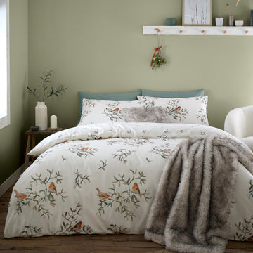 Robins Flannelette Brushed Cotton Duvet Cover Set, Double, Cream