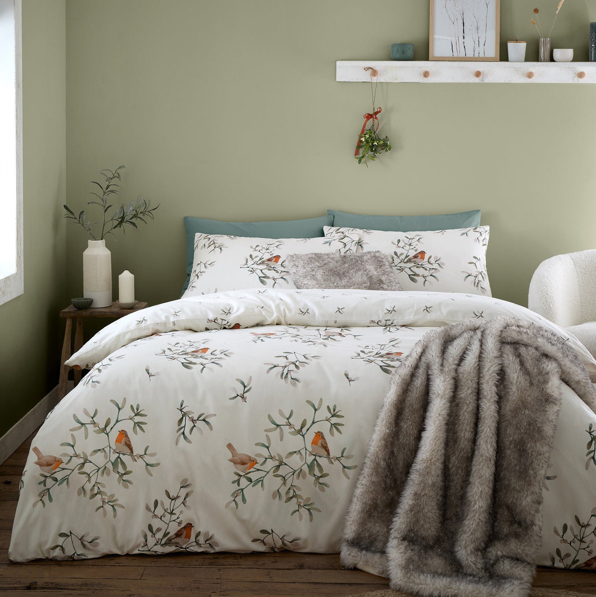 Robins Flannelette Brushed Cotton Duvet Cover Set, King, Cream