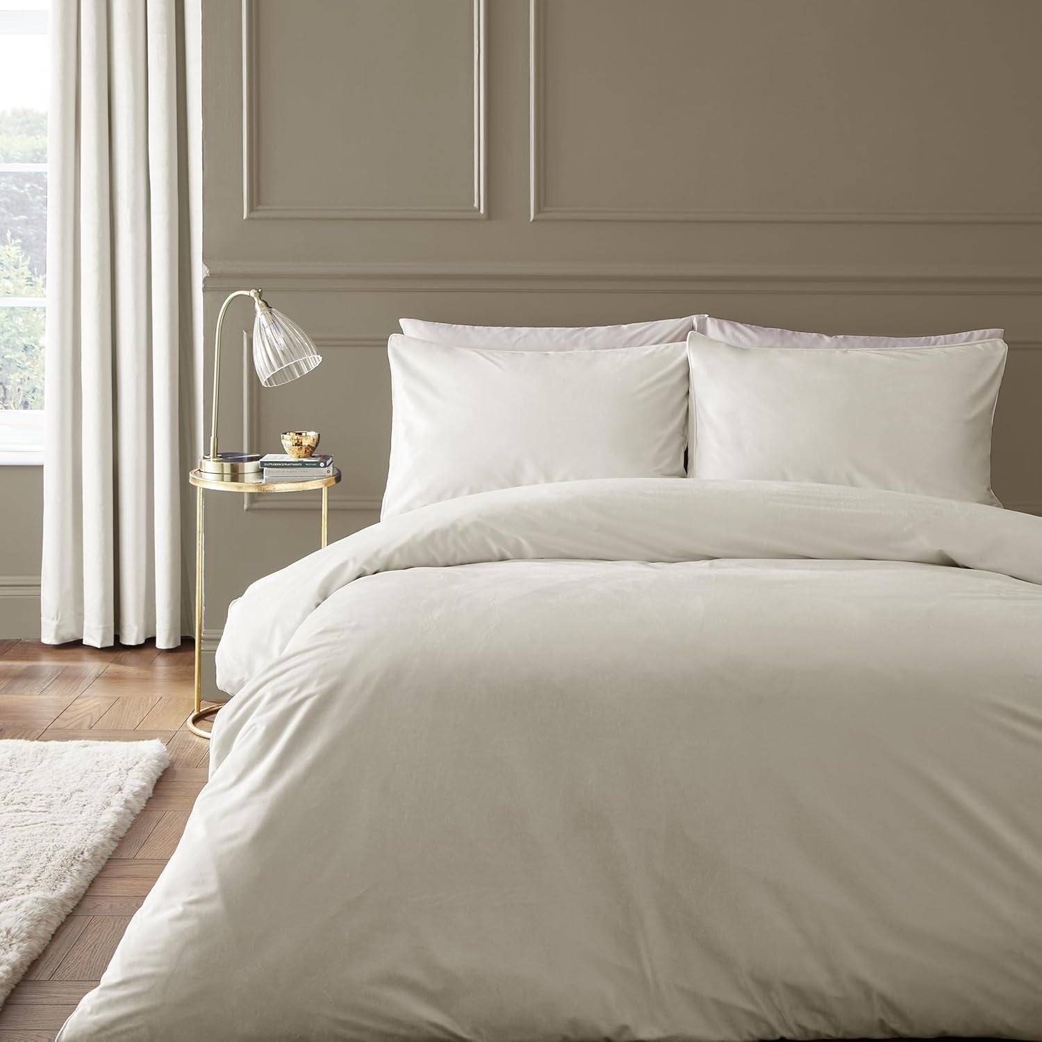 Catherine Lansfield Kingsley Matt Velvet Duvet Cover Set, Double, Cream