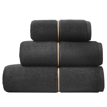 Zero Twist Satin Stitch Bath Sheet Towel with Embroidered Hem - Black & Gold