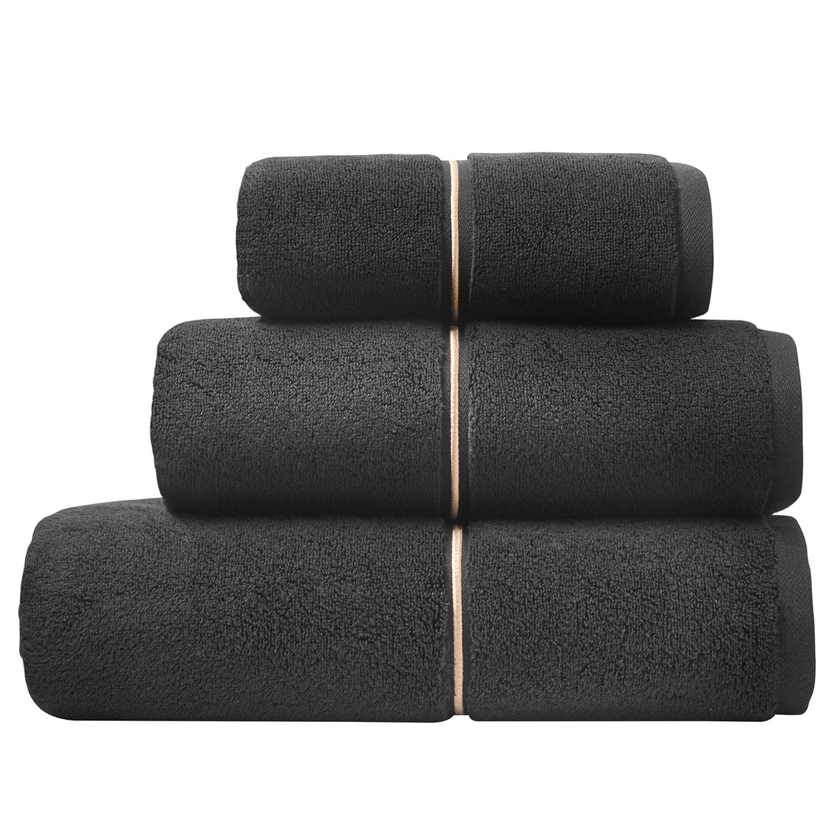 Zero Twist Satin Stitch Hand Towel with Embroidered Hem - Black & Gold
