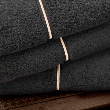 Zero Twist Satin Stitch Bath Sheet Towel with Embroidered Hem - Black & Gold