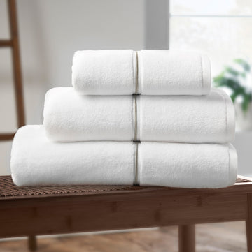 Zero Twist Satin Stitch Bath Sheet Towel with Embroidered Hem - White & Silver