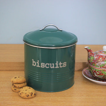 Green Tin Biscuit Container With Lid