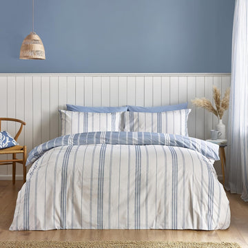 Catherine Lansfield Harbour Stripe Duvet Cover Set, King, Blue
