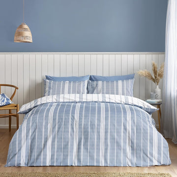 Catherine Lansfield Harbour Stripe Duvet Cover Set, Single, Blue