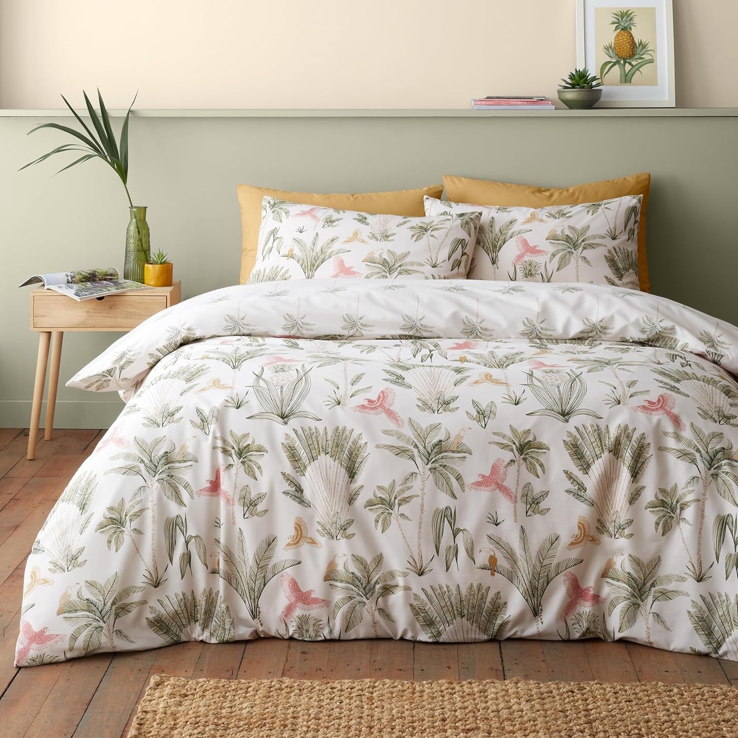 Catherine Lansfield Tropical Palm Foliage Duvet Cover Set, Double, Natural & Green