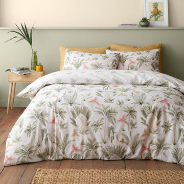 Catherine Lansfield Tropical Palm Foliage Duvet Cover Set, Double, Natural & Green