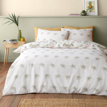 Catherine Lansfield Tropical Palm Foliage Duvet Cover Set, Double, Natural & Green