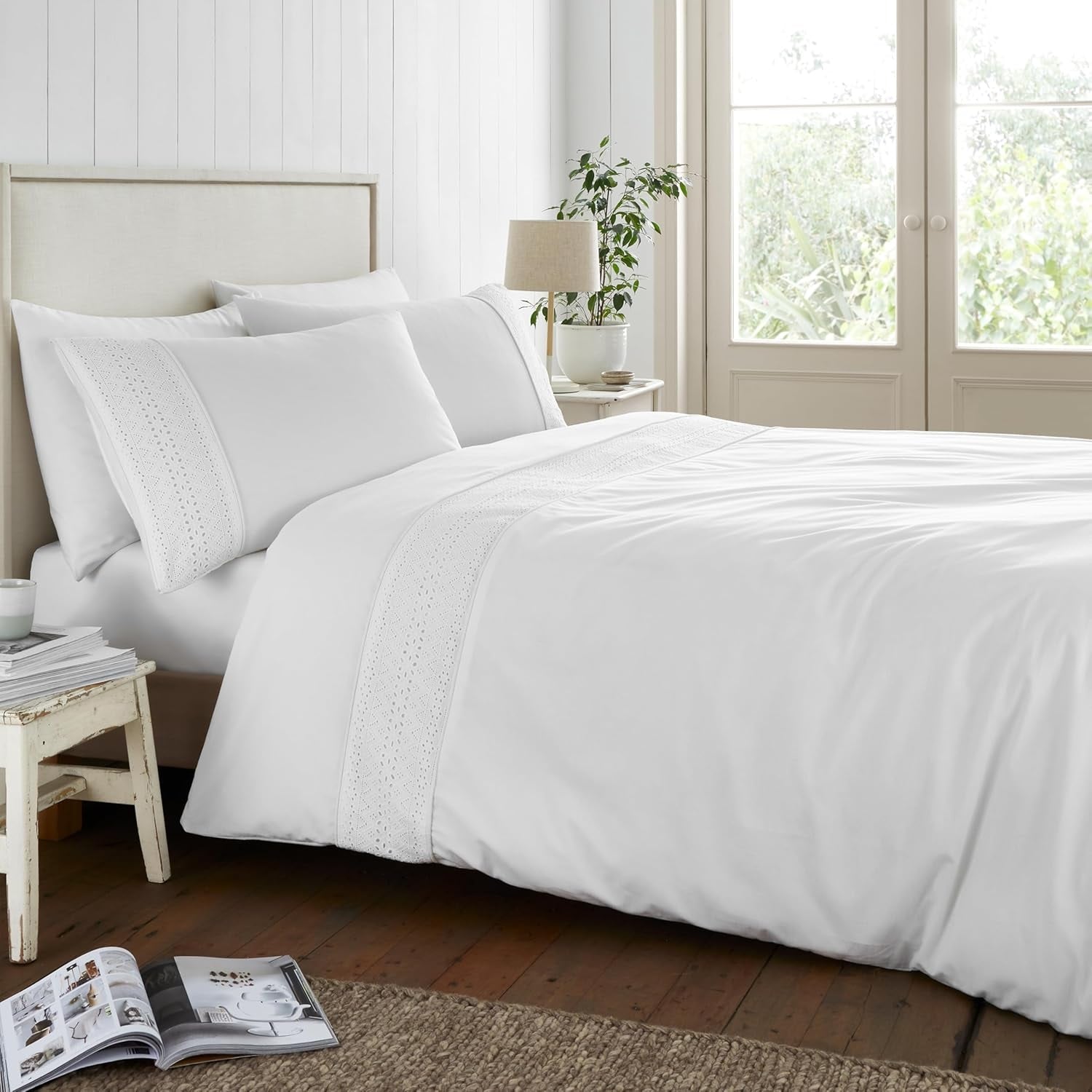 Catherine Lansfield Broderie Anglaise Duvet Cover Set, Double, White