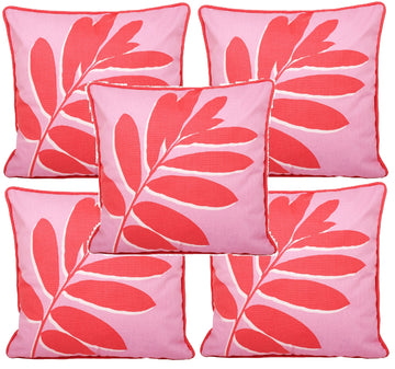 5pc Outdoor Cushion Cover Pink Leaf
