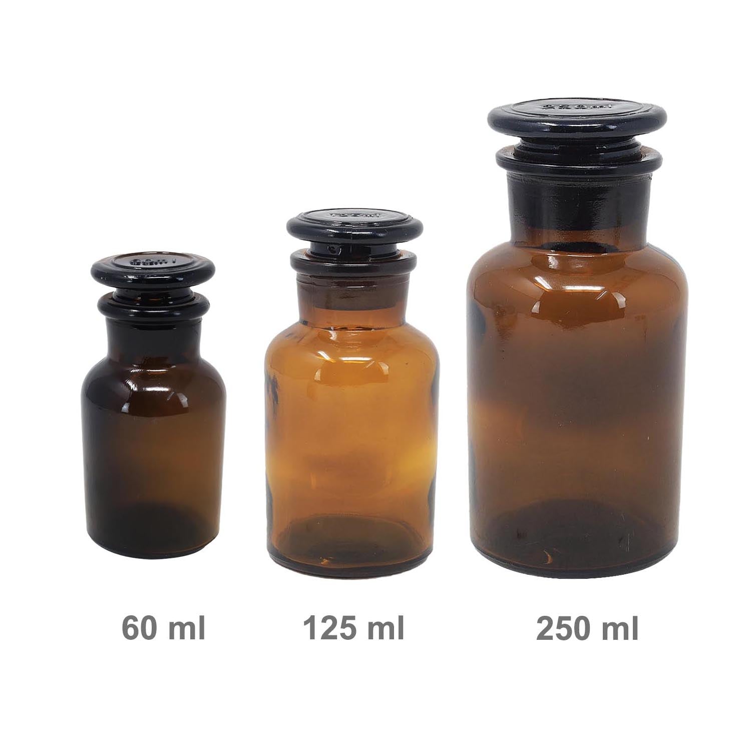 3Pcs 60/125/250ml Amber Glass Apothecary Bottle Set