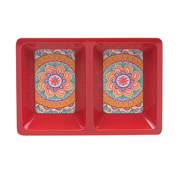 22cm Red Mediterranean Tuscany Two Section Dish Tra
