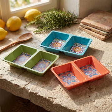22cm Orange Mediterranean Tuscany Two Section Dish Tray