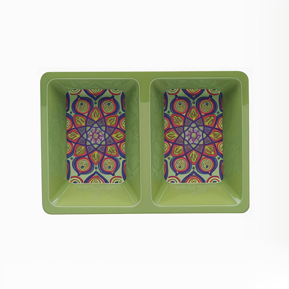 Tuscany Two Section Dish Tray 22cm Green Mediterranean Bohemian Ethnic Style