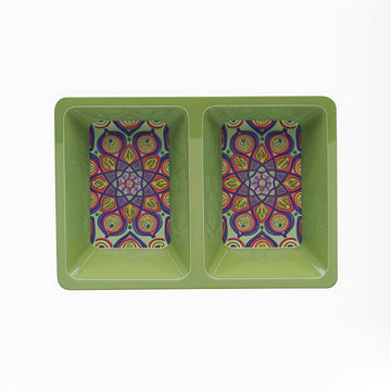 Tuscany Two Section Dish Tray 22cm Green Mediterranean Bohemian Ethnic Style