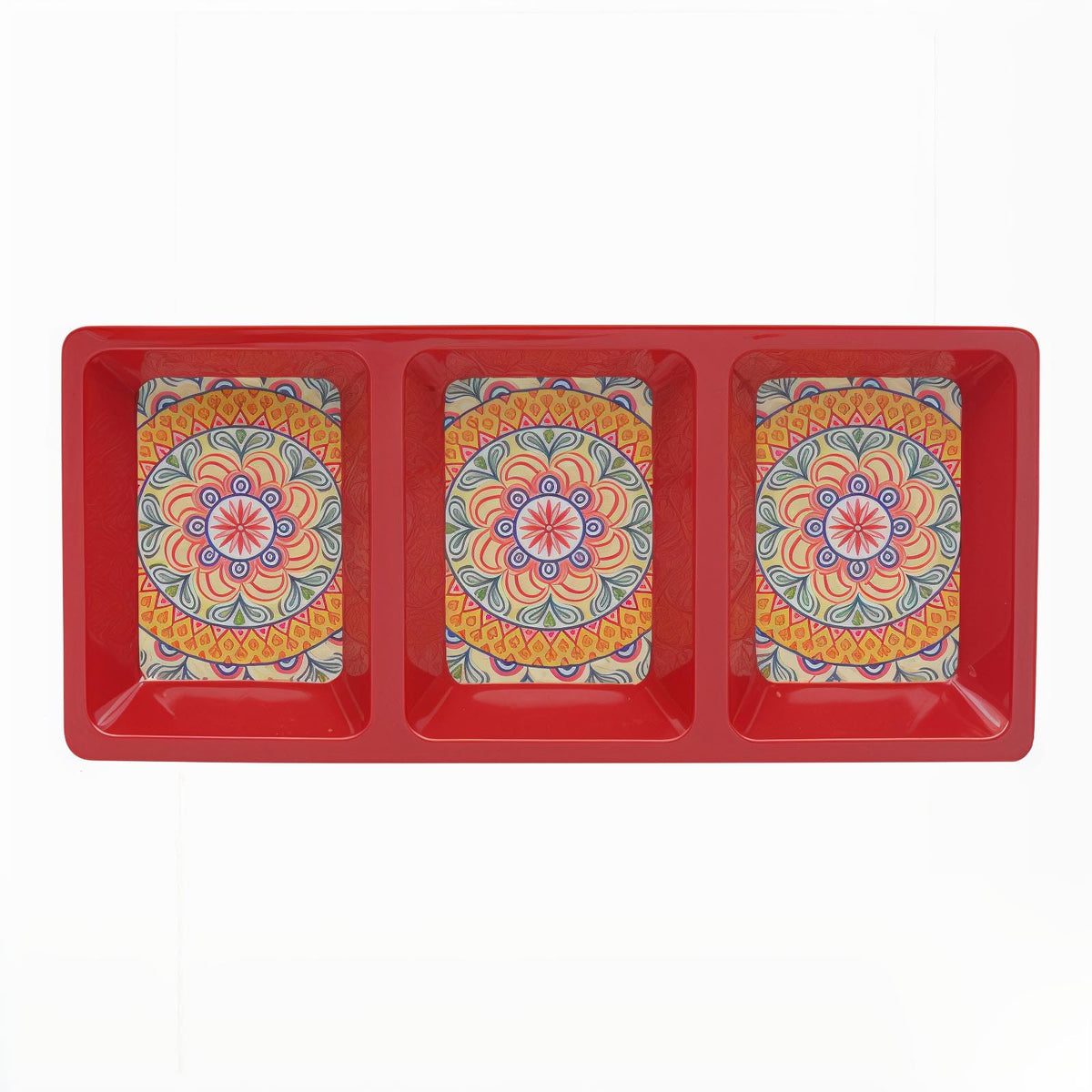 34cm Red Mediterranean Tuscany Three Section Dish Tray