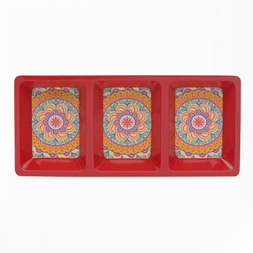 34cm Red Mediterranean Tuscany Three Section Dish Tray