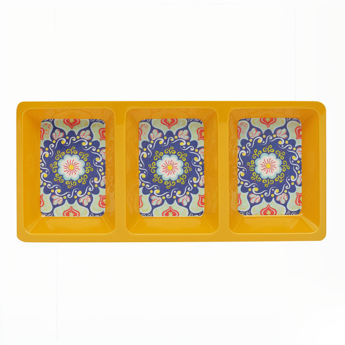 34cm Yellow Mediterranean Tuscany Three Section Dish Tray
